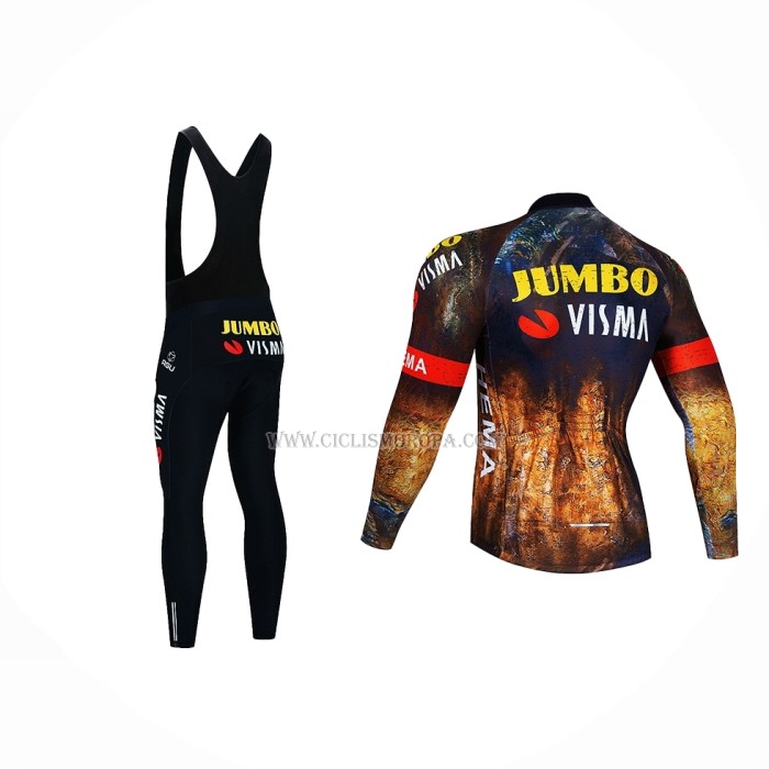 2022 Ropa Ciclismo Jumbo Visma Negro Naranja Mangas Largas y Culotte Largo